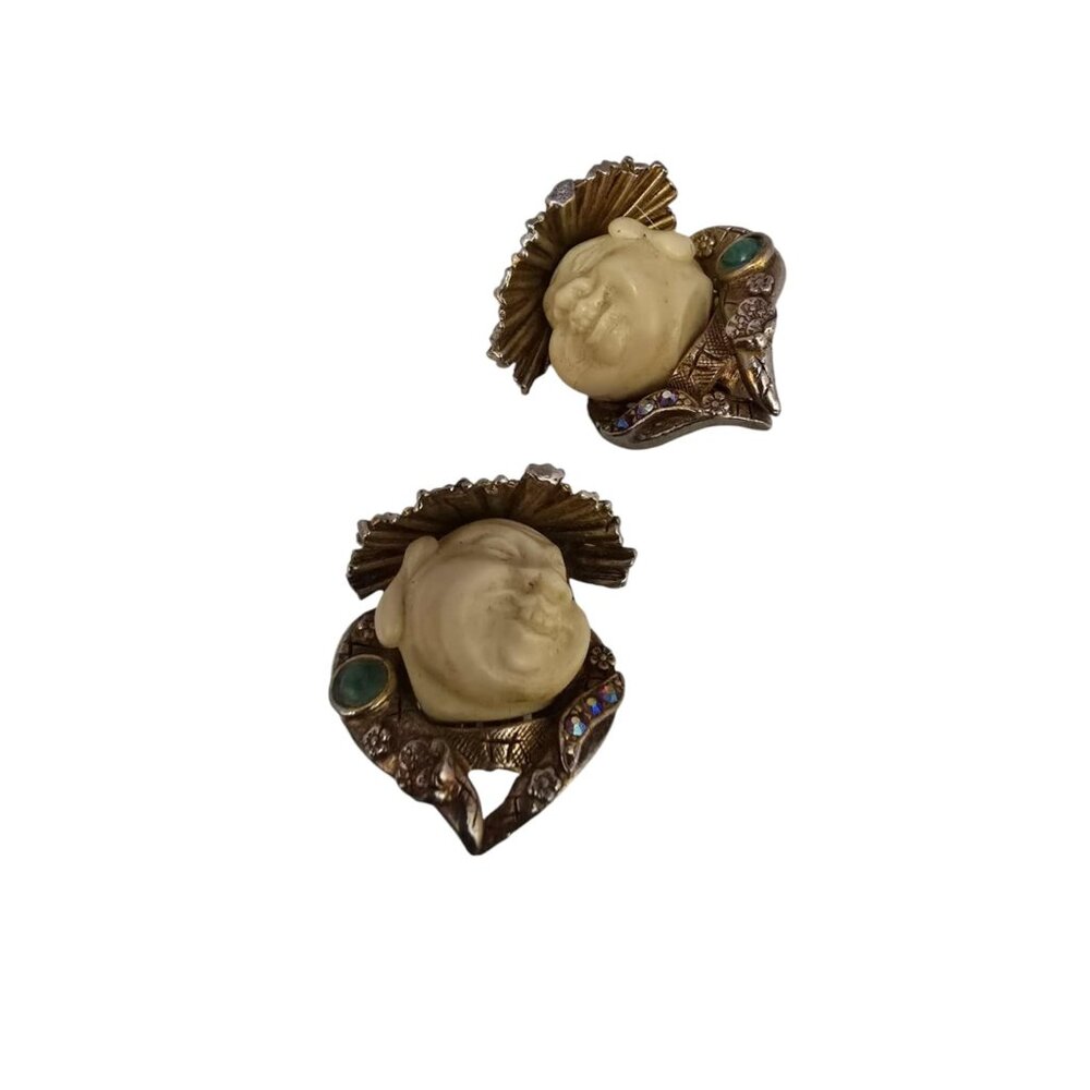 Vintage Signed HAR Rare Buddha Clip Earrings (A8503)